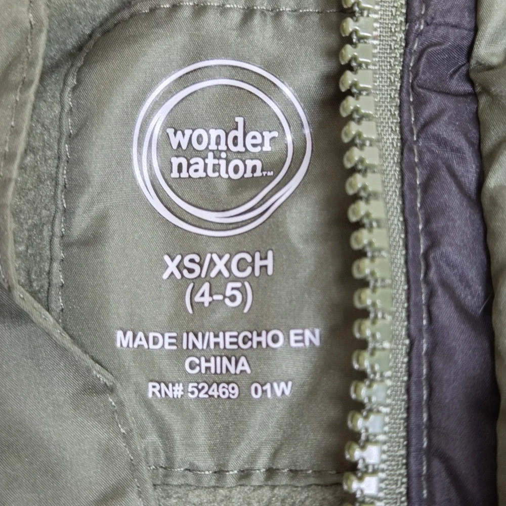 Wonder Nation Boys Green Black Bubble Jacket XS XCH 4 5 Water Resistant Hooded